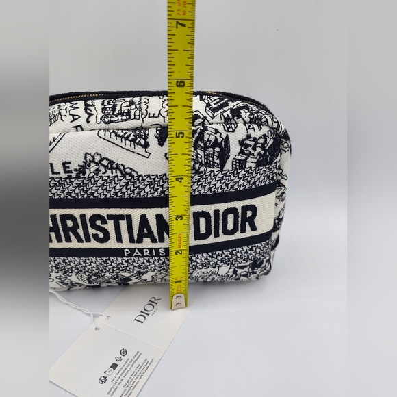 NWT NIB Christian Dior Paris Toile Canvas Cosmetic Pouch Black White Gold Zipper - Picture 5 of 6